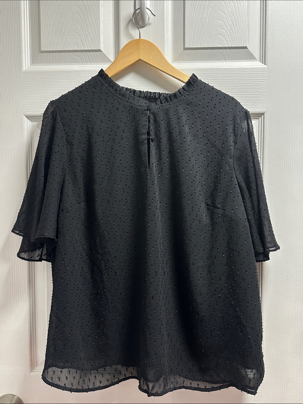 Ava & Viv Black Swiss Dot Flutter Sleeve Blouse
